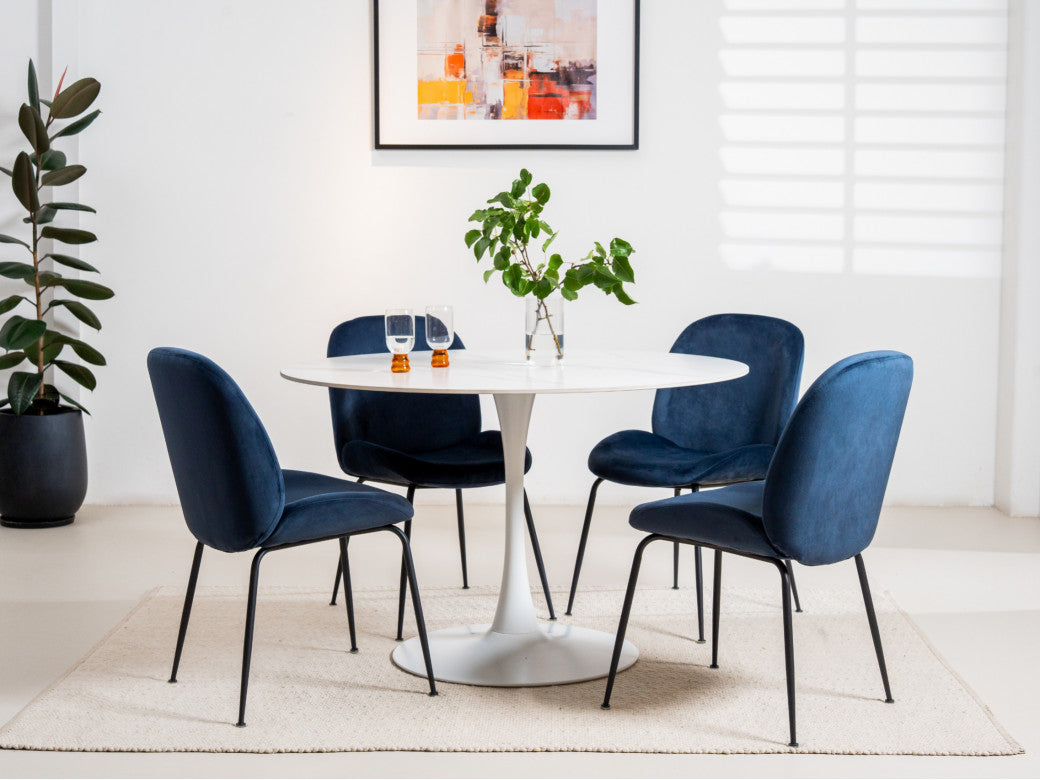 Scandi Large Dining Table – Snow White Marble Effect | White Frame