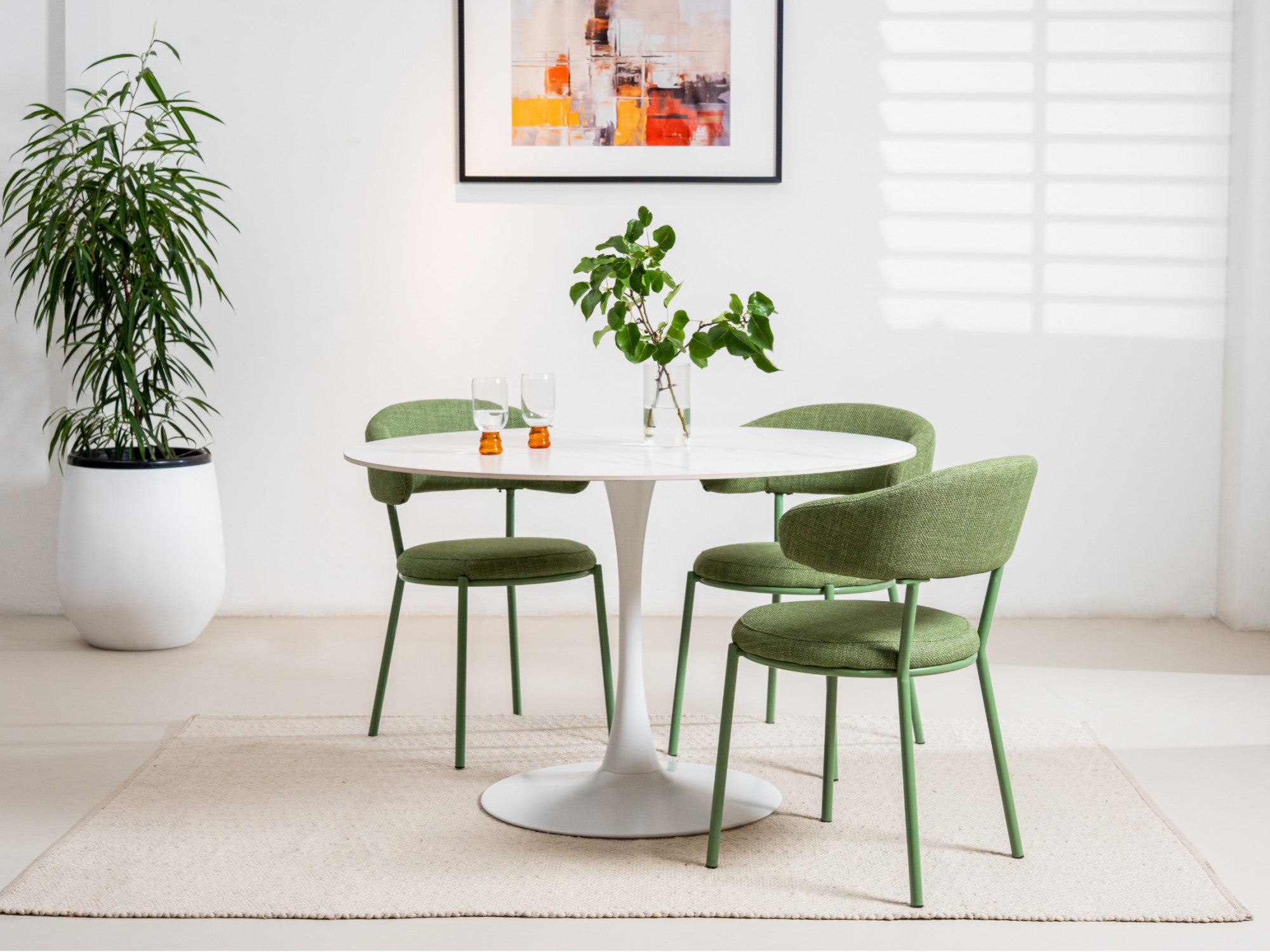 Scandi Large Dining Table – Snow White Marble Effect | White Frame