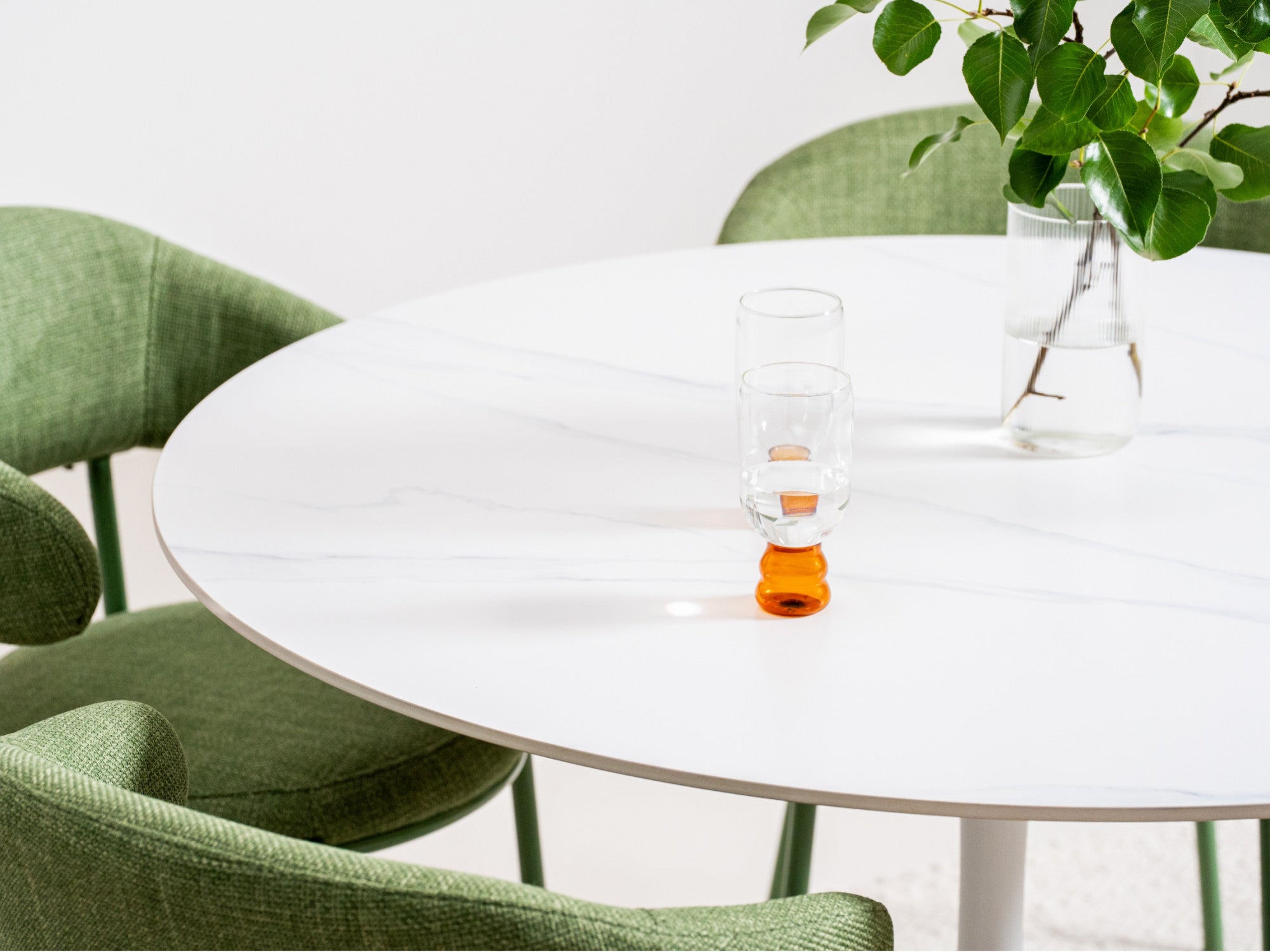Scandi Large Dining Table – Snow White Marble Effect | White Frame