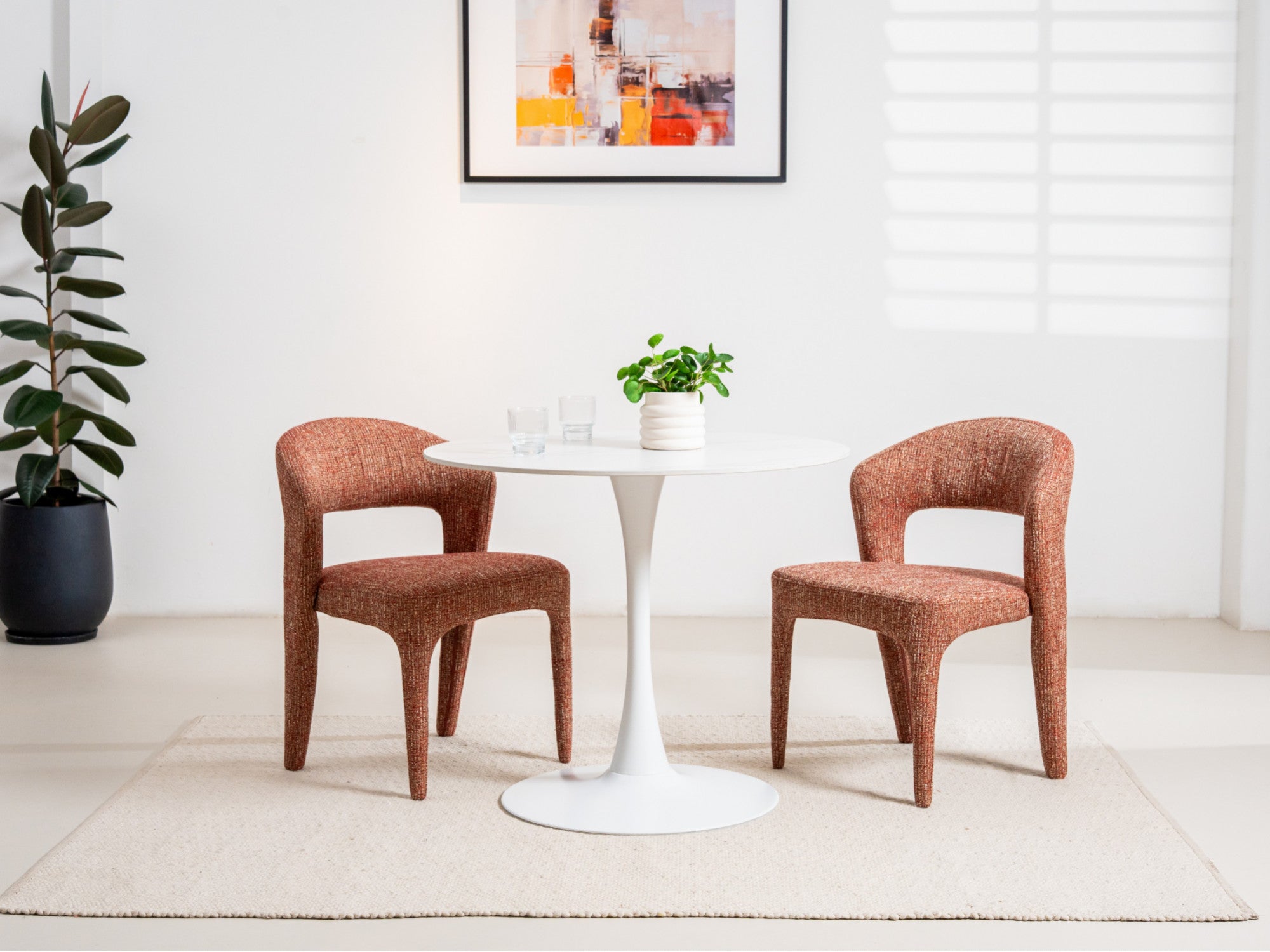 Scandi Medium Dining Table – Snow White Marble Effect | White Frame