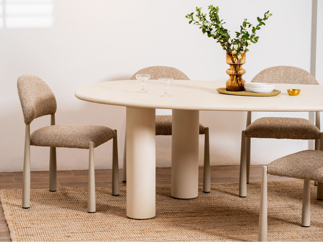 Egypt Dining Chair – Autumn | Textured Fabric & Creamy Frame (Set of 2)
