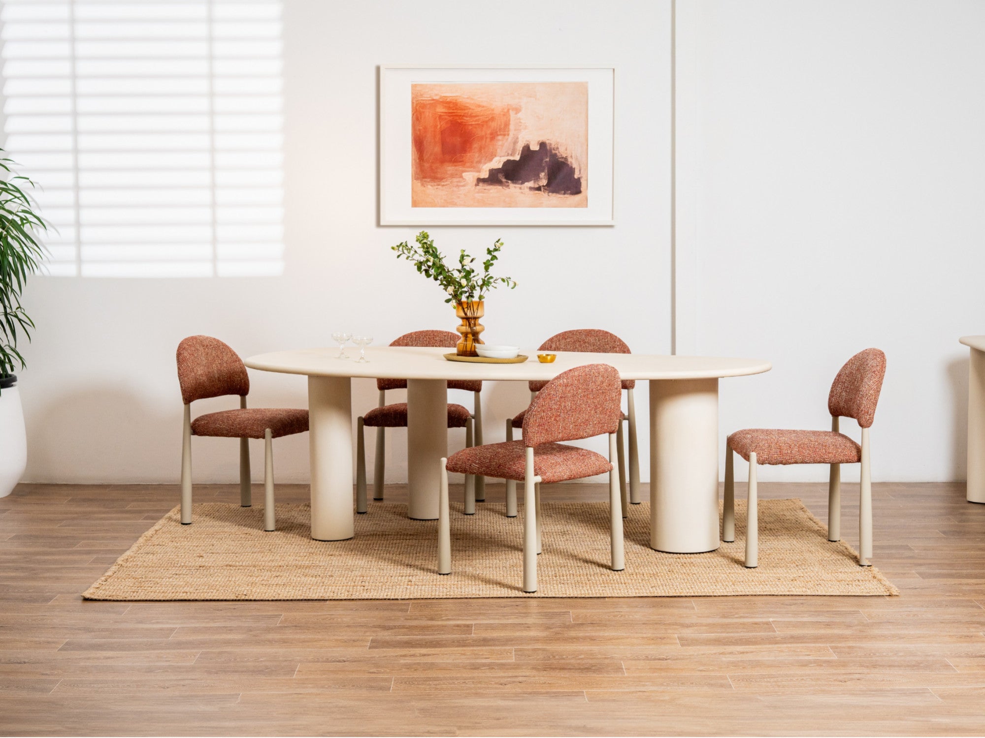 Egypt Dining Chair – Sunset | Textured Fabric & Creamy Frame (Set of 2)