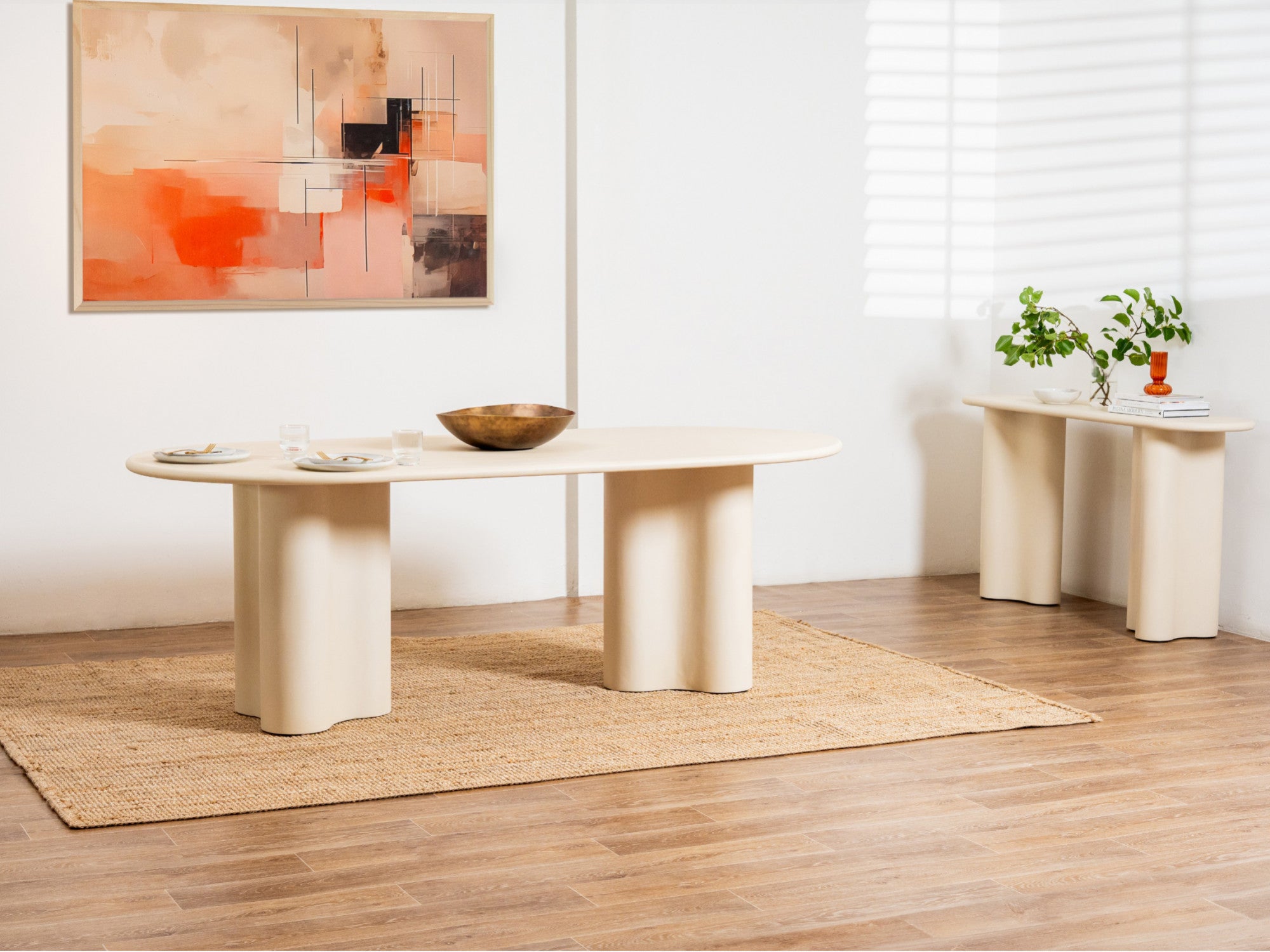 Coastal Dining Table – Pebble | Micro-Cement Coated MDF