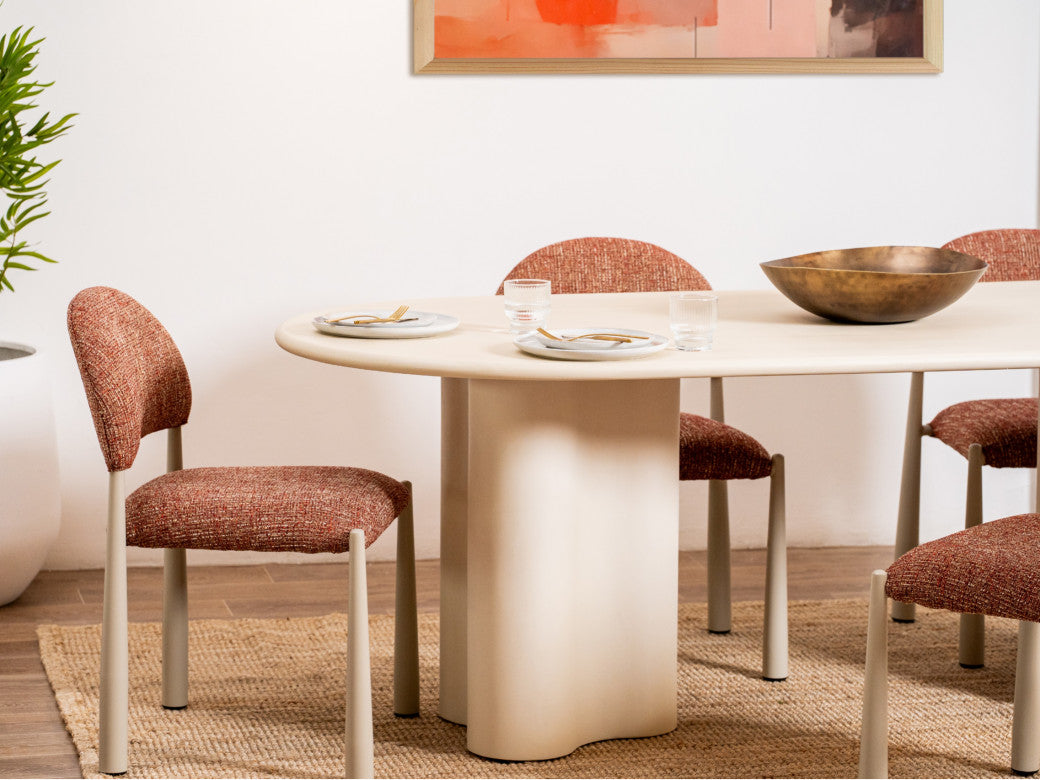 Egypt Dining Chair – Sunset | Textured Fabric & Creamy Frame (Set of 2)