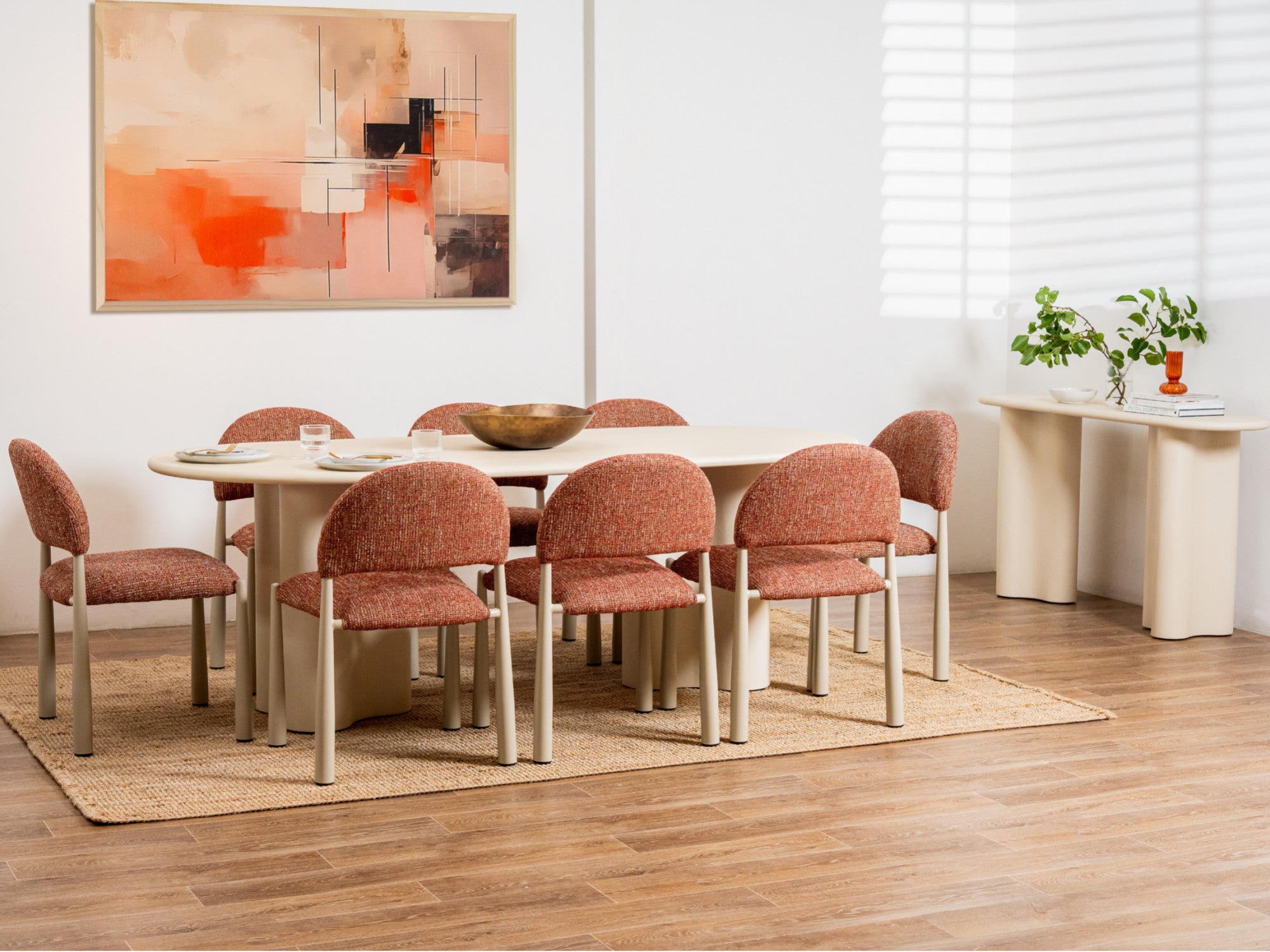 Egypt Dining Chair – Sunset | Textured Fabric & Creamy Frame (Set of 2)