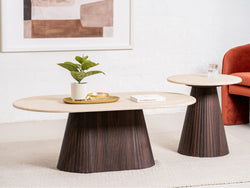 Crete Side Table – Travertine | Ebony Corrugated Base