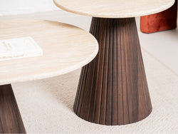 Crete Side Table – Travertine | Ebony Corrugated Base