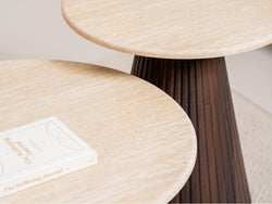 Crete Side Table – Travertine | Ebony Corrugated Base
