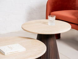 Crete Side Table – Travertine | Ebony Corrugated Base
