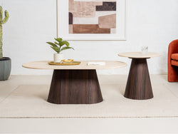 Crete Side Table – Travertine | Ebony Corrugated Base