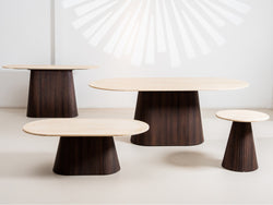 Crete Side Table – Travertine | Ebony Corrugated Base