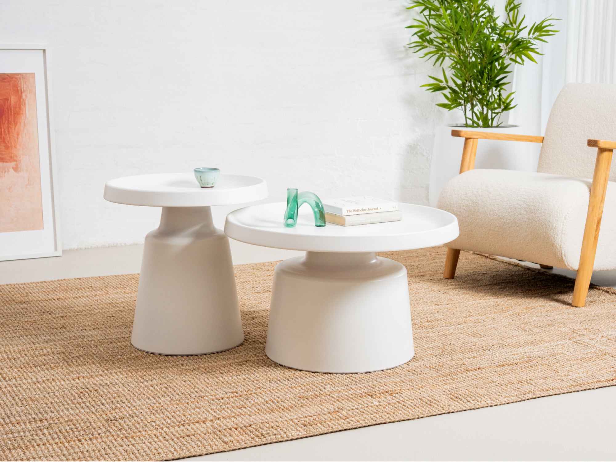 Fendi Coffee Table Set – White | Powder-Coated Metal (Set of 2)