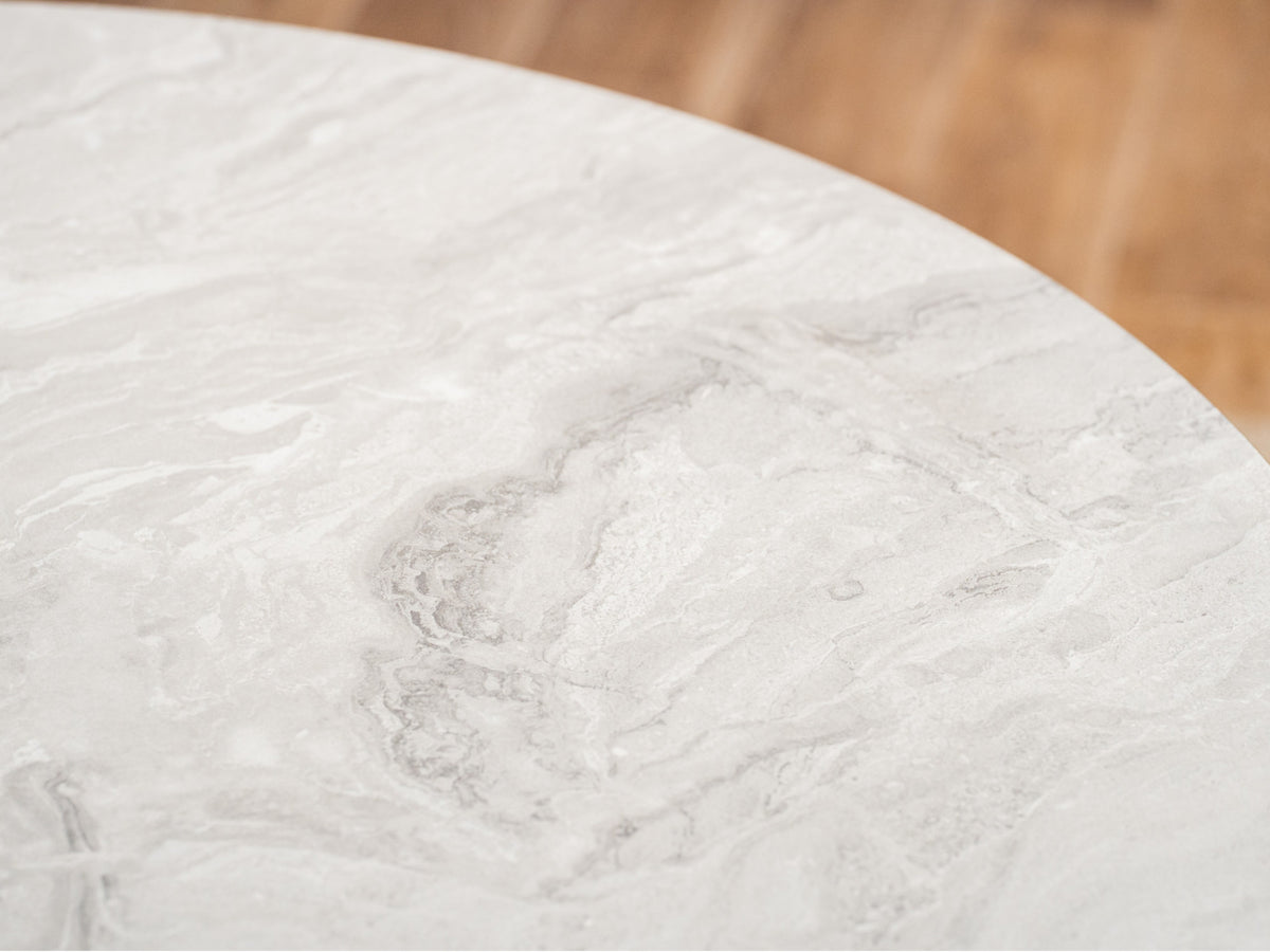 Villa Round Dining Table – Grey Cloud Marble Effect | Black Frame