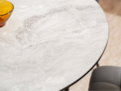 Villa Round Dining Table – Grey Cloud Marble Effect | Black Frame