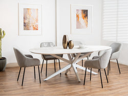 Napier Dining Chair – Grey | Textured Fabric & Black Frame (Set of 2)