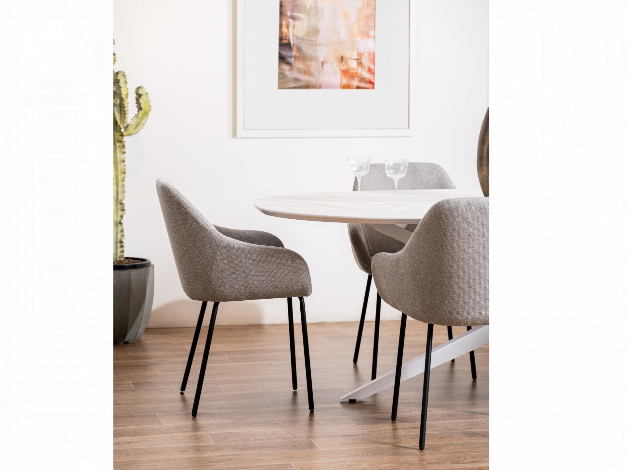 Napier Dining Chair – Grey | Textured Fabric & Black Frame (Set of 2)