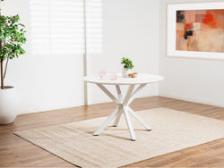 Villa Round Dining Table – White Marble Effect | White Frame