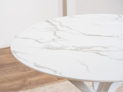 Villa Round Dining Table – White Marble Effect | White Frame