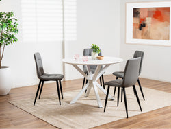 Villa Round Dining Table – White Marble Effect | White Frame