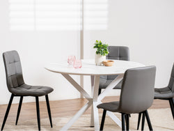 Villa Round Dining Table – White Marble Effect | White Frame