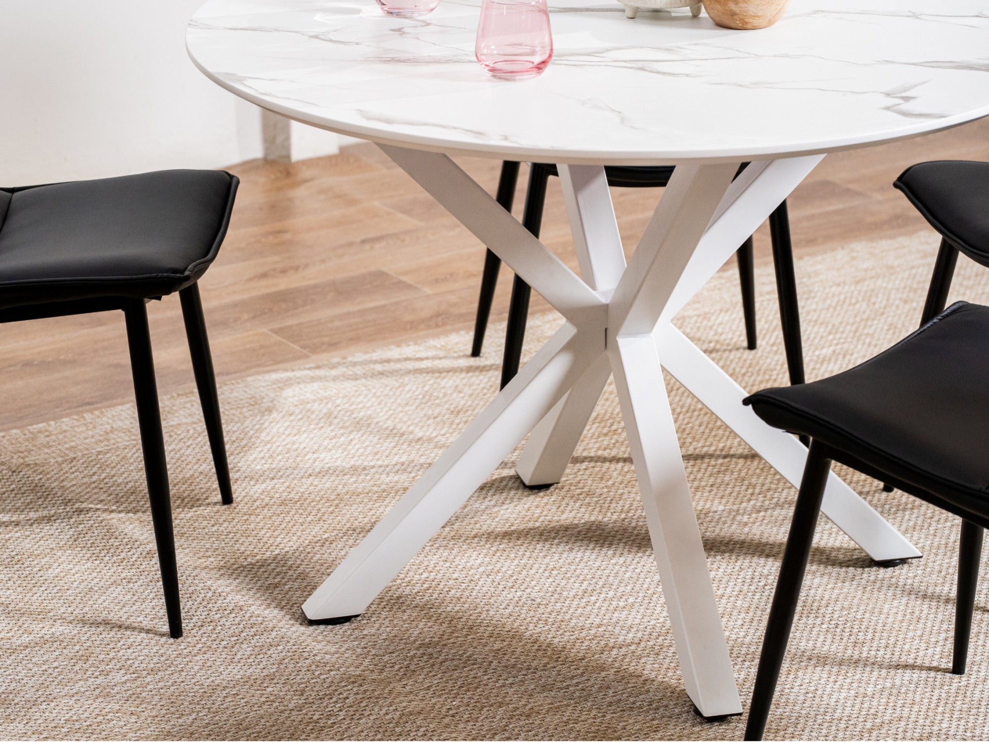 Villa Round Dining Table – White Marble Effect | White Frame