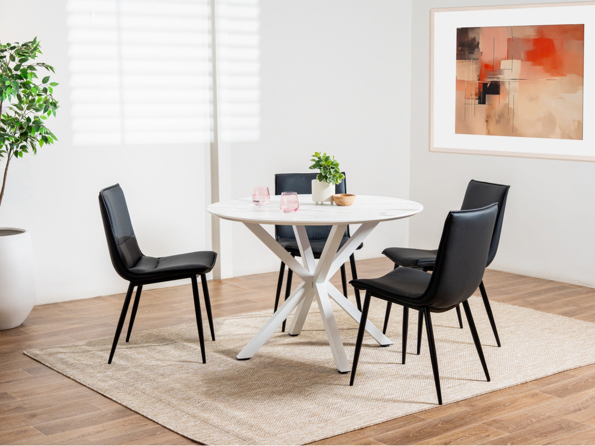 Villa Round Dining Table – White Marble Effect | White Frame
