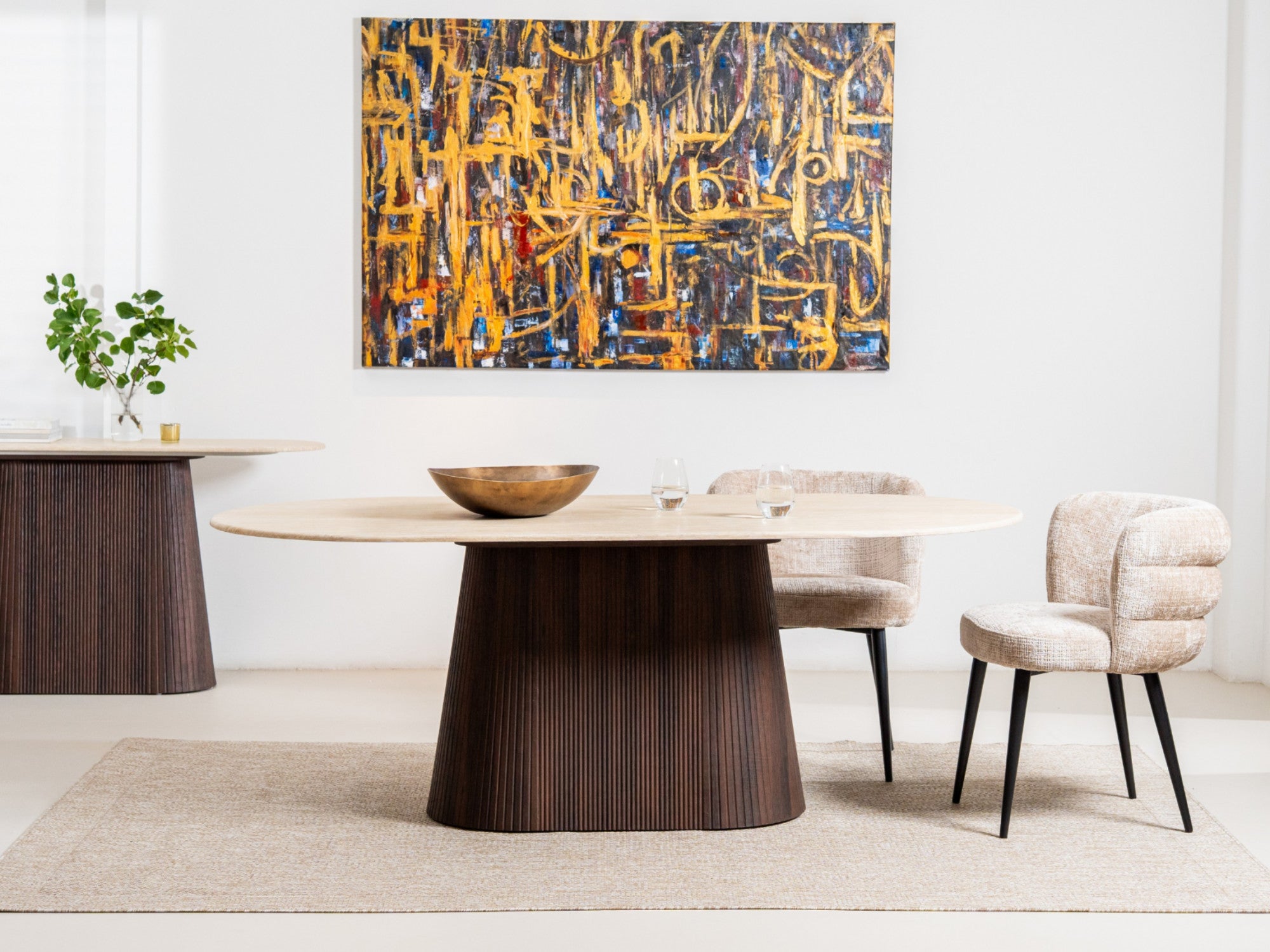 Greta Dining Chair – Latte | Chenille Fabric & Black Frame (Set of 2)