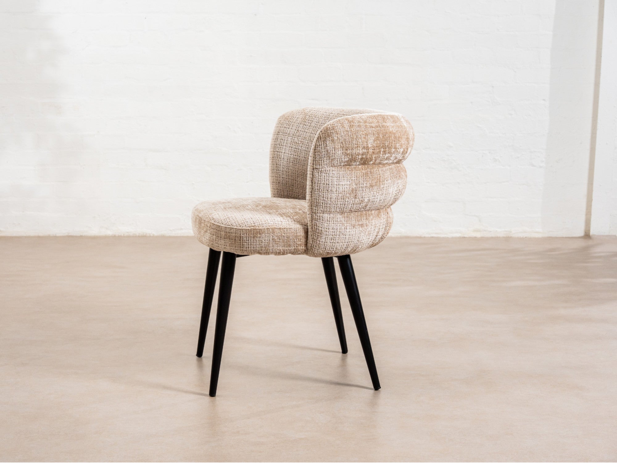 Greta Dining Chair – Latte | Chenille Fabric & Black Frame (Set of 2)