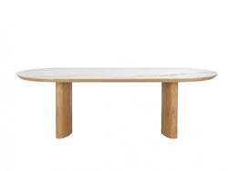 Lucerne Dining Table – Natural & Ceramic | White Oak Veneer & Marble Effect Top