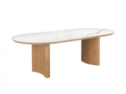 Lucerne Dining Table – Natural & Ceramic | White Oak Veneer & Marble Effect Top