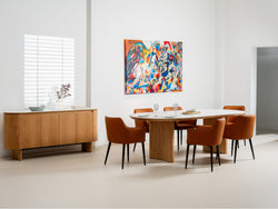 Lucerne Dining Table – Natural & Ceramic | White Oak Veneer & Marble Effect Top