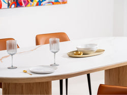 Lucerne Dining Table – Natural & Ceramic | White Oak Veneer & Marble Effect Top