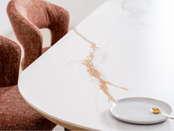 Lucerne Dining Table – Natural & Ceramic | White Oak Veneer & Marble Effect Top