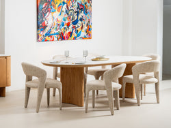 Lucerne Dining Table – Natural & Ceramic | White Oak Veneer & Marble Effect Top