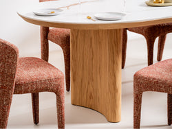 Lucerne Large Dining Table – Natural & Ceramic | White Oak Veneer & Marble Effect Top