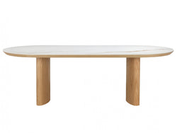 Lucerne Large Dining Table – Natural & Ceramic | White Oak Veneer & Marble Effect Top
