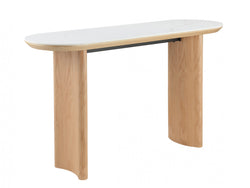 Lucerne Console Table – Natural & Ceramic | White Oak Veneer & Marble Effect Top