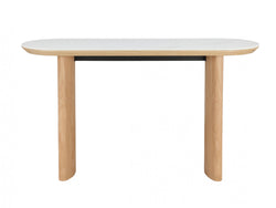 Lucerne Console Table – Natural & Ceramic | White Oak Veneer & Marble Effect Top