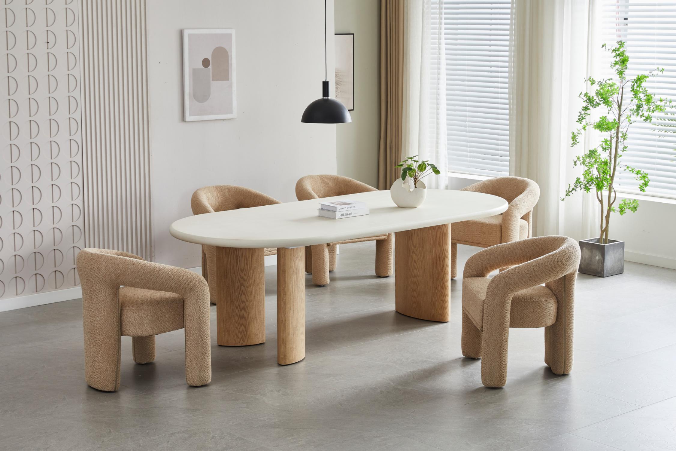 Alba Dining Chair – Sand | Chenille Fabric Upholstery
