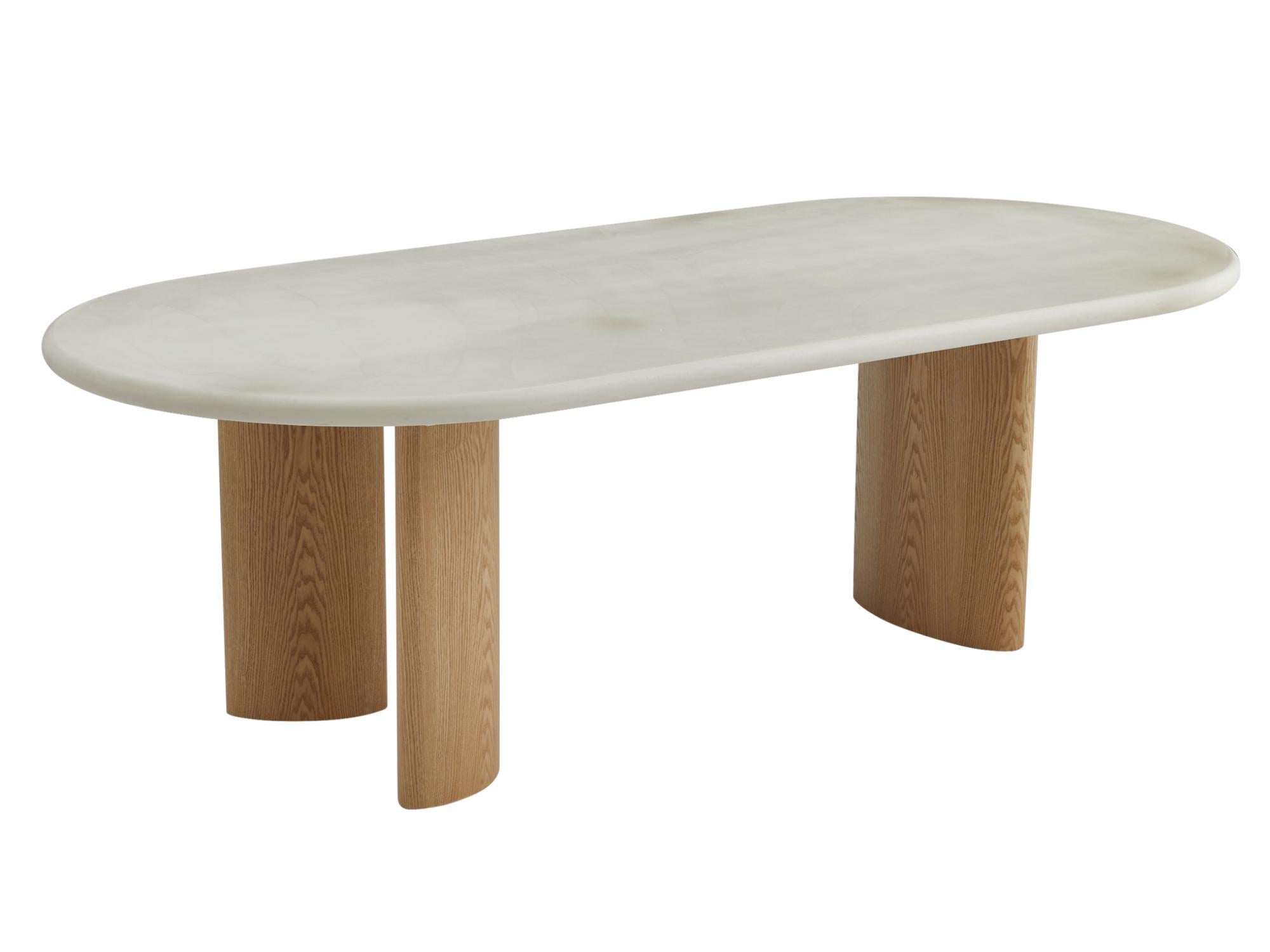 Eclipse Fixed Dining Table – Pebble | Micro-Cement Top & Natural Ash Veneer Base