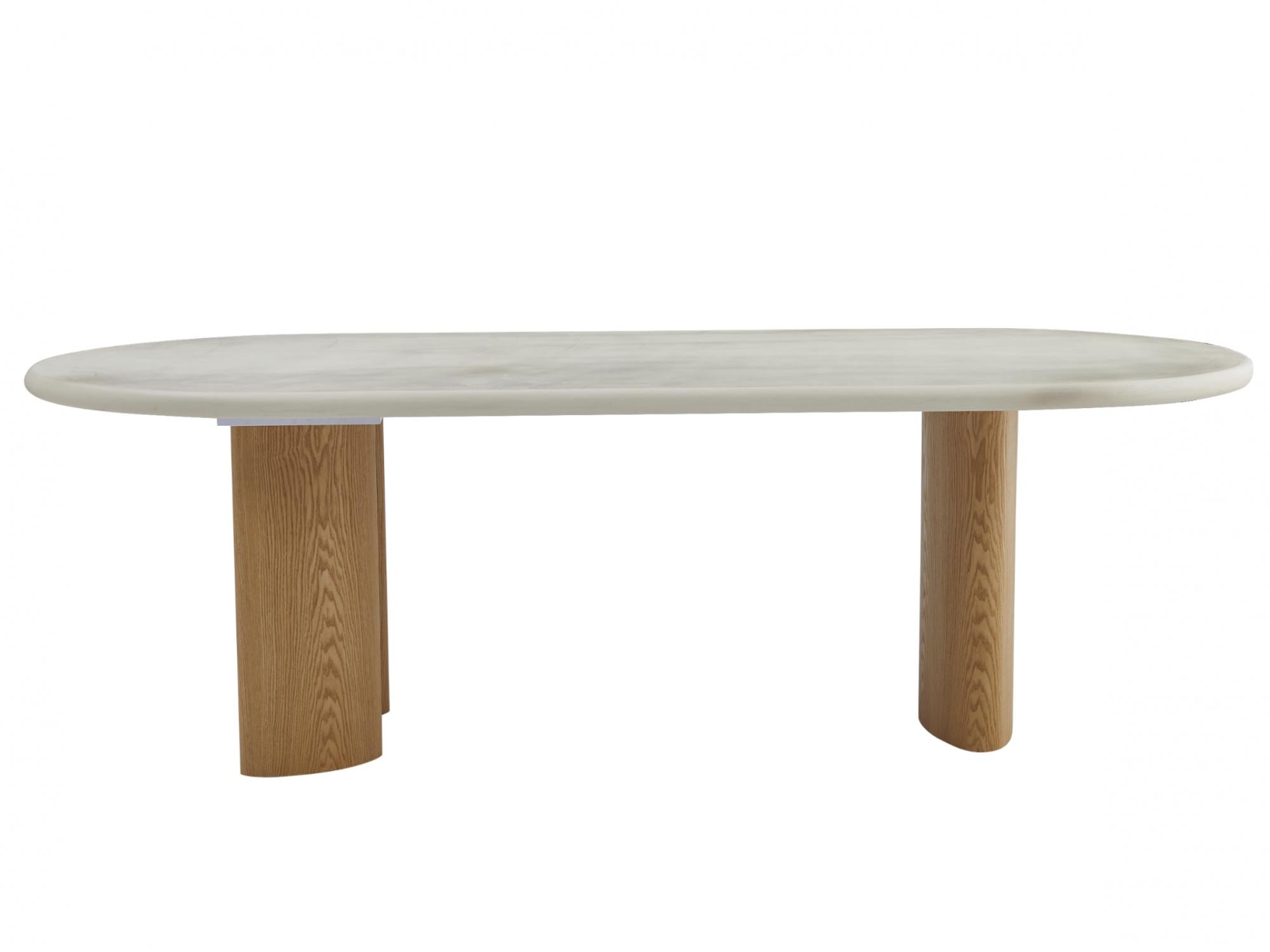 Eclipse Fixed Dining Table – Pebble | Micro-Cement Top & Natural Ash Veneer Base