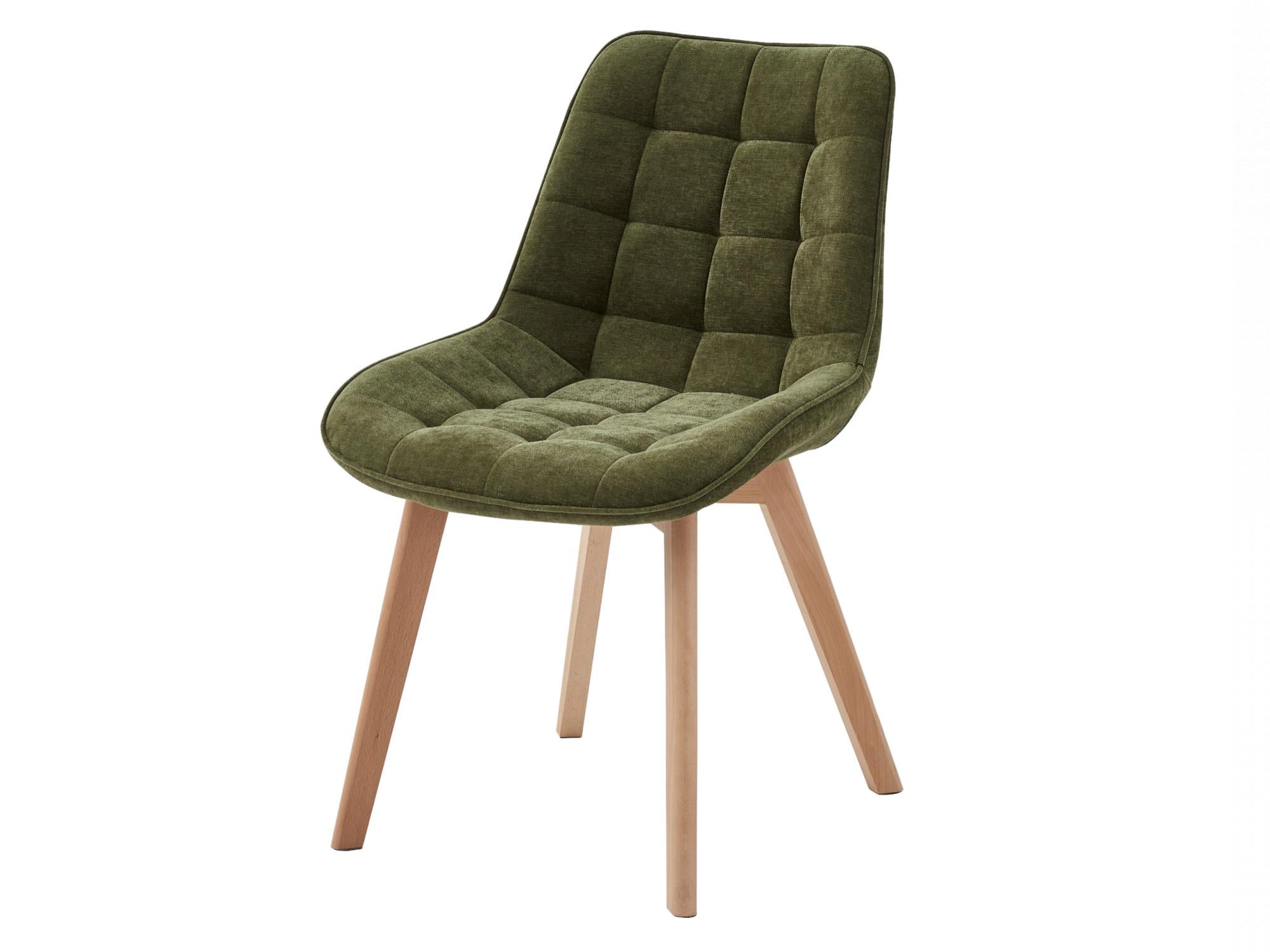 Forest Dining Chair – Green | Chenille Fabric & Natural Oak Legs (Set of 4)