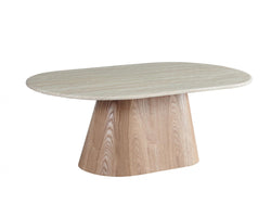 Waverley Coffee Table – White Travertine | Natural Ash Veneer | 130cm