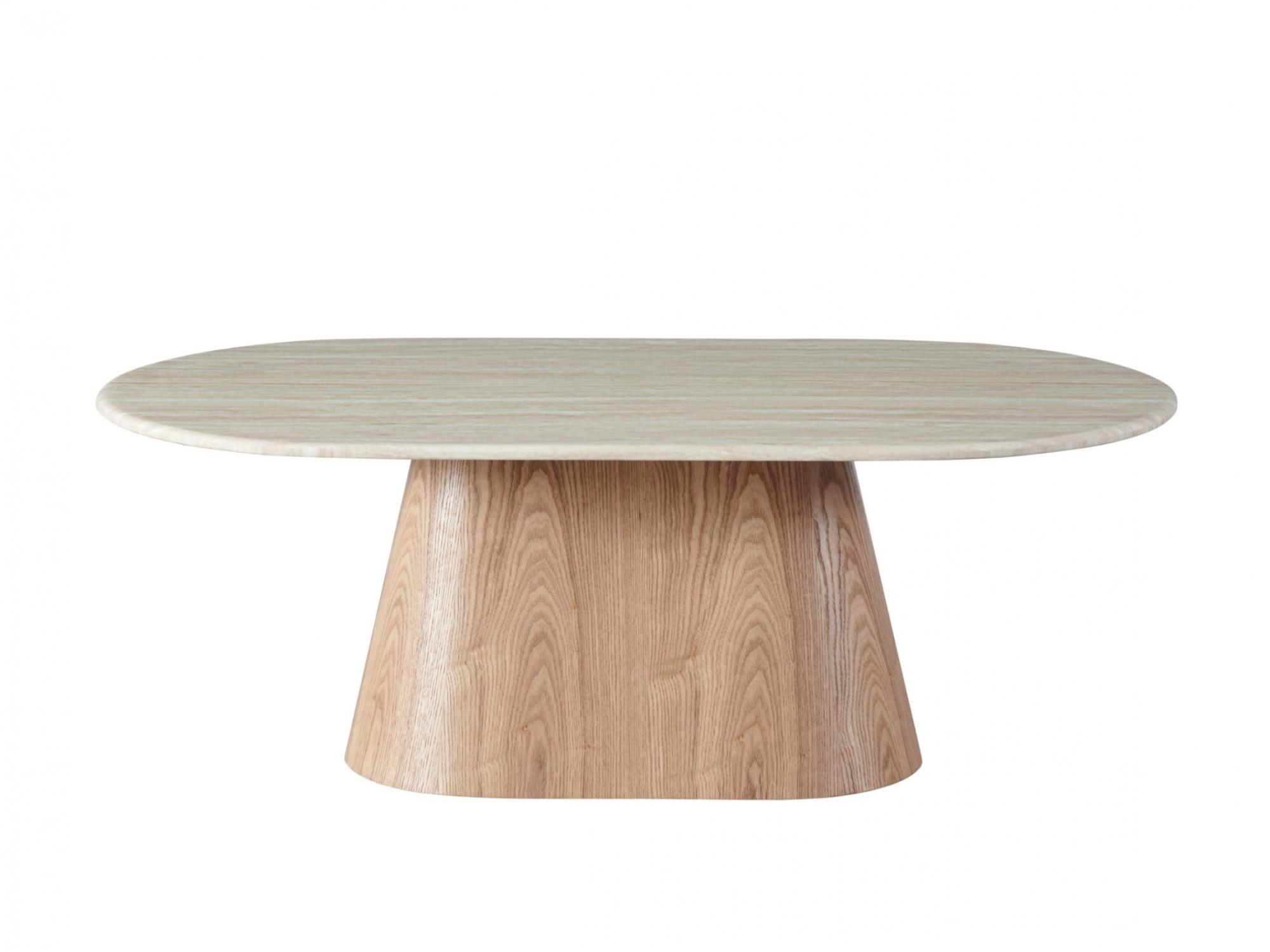 Waverley Coffee Table – White Travertine | Natural Ash Veneer | 130cm