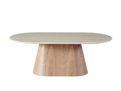 Waverley Coffee Table – White Travertine | Natural Ash Veneer | 130cm