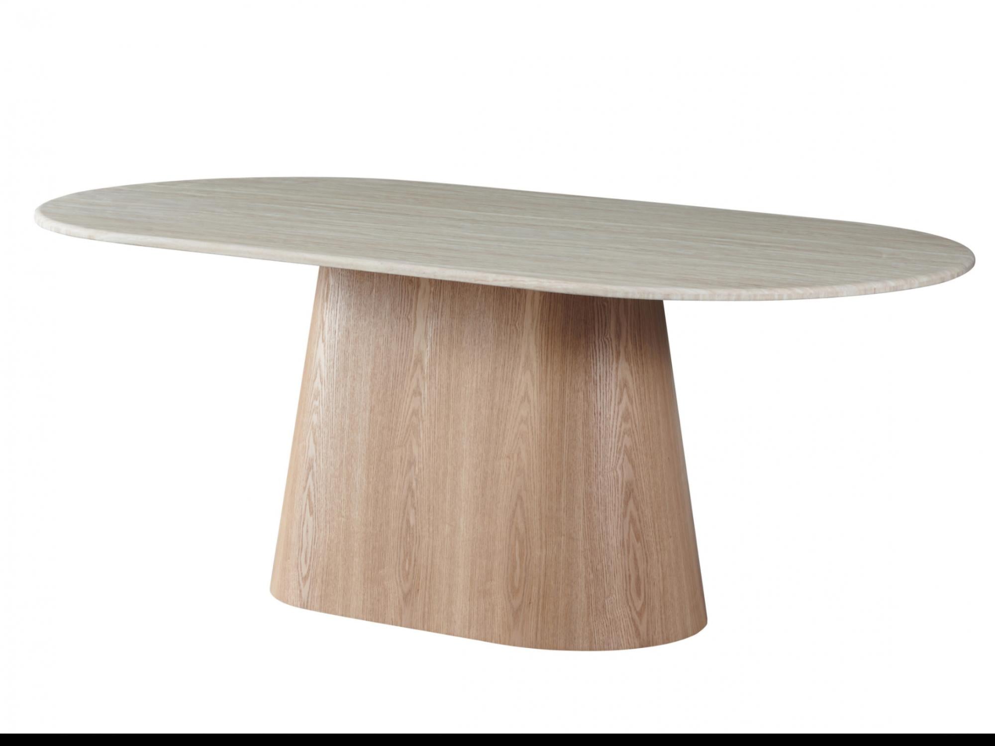 Waverley Dining Table – White Travertine | Natural Ash Veneer Base