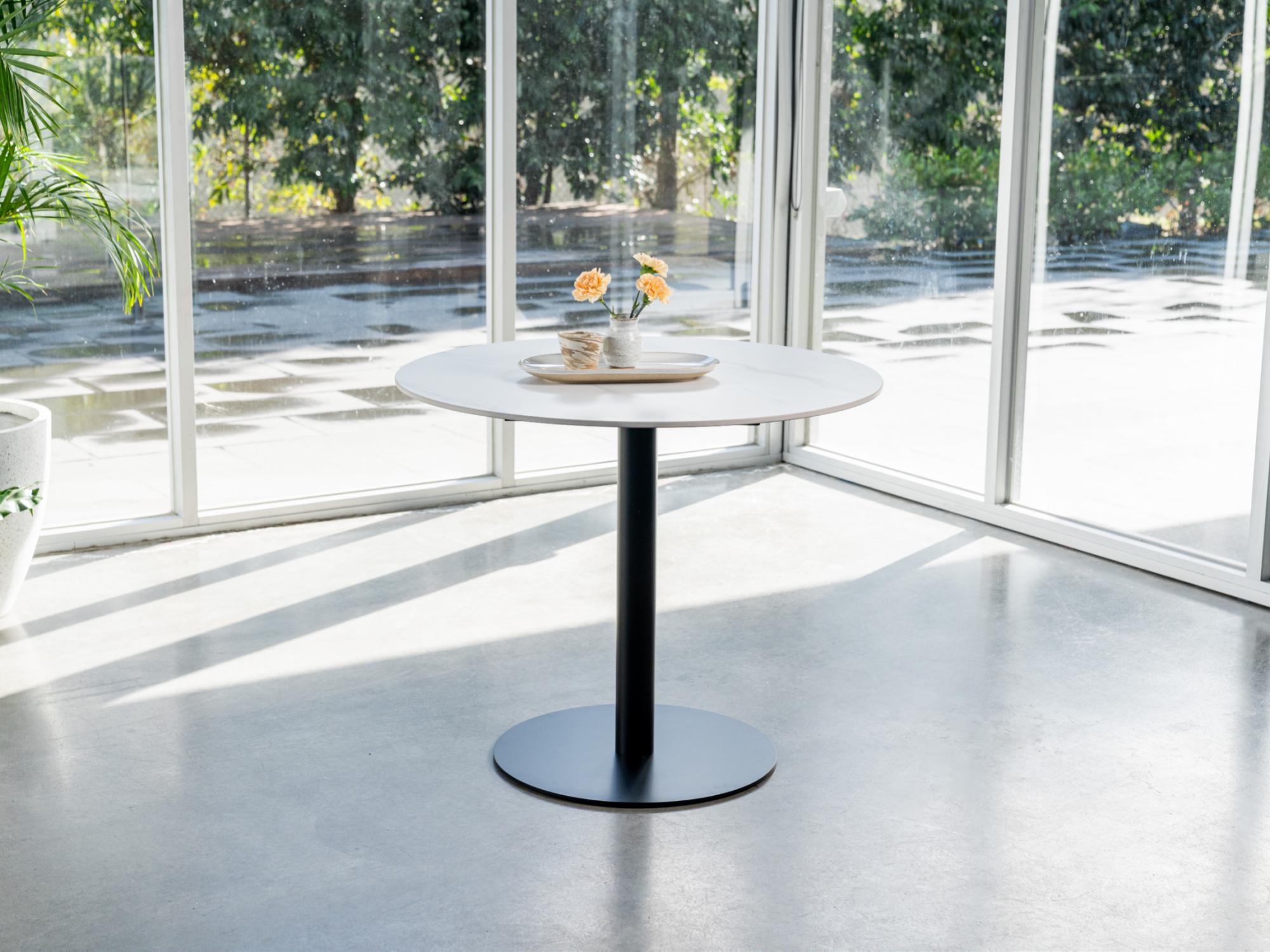Strato Dining Table – White Sevella Marble Effect | Black Frame