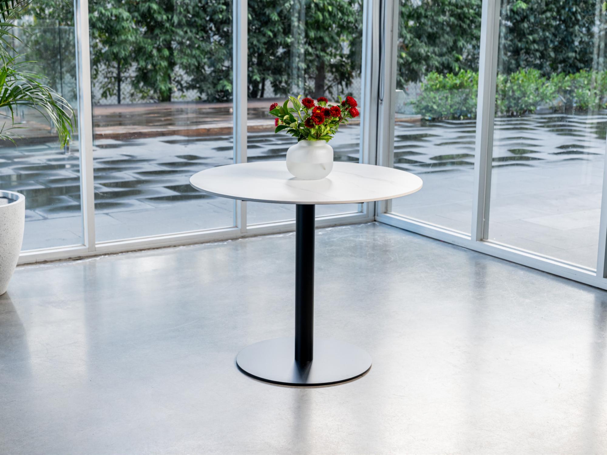 Strato Dining Table – White Sevella Marble Effect | Black Frame