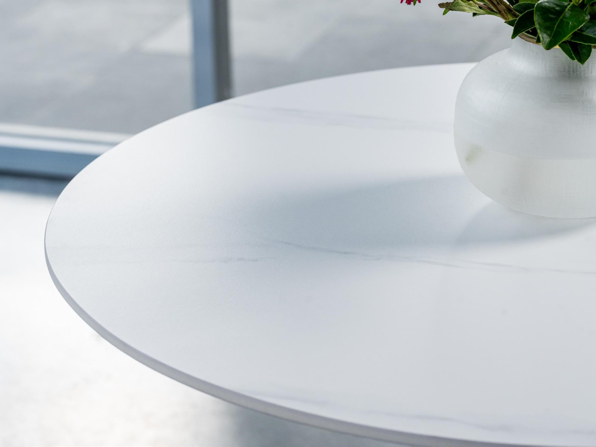 Strato Dining Table – White Sevella Marble Effect | Black Frame