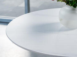 Strato Dining Table – White Sevella Marble Effect | Black Frame